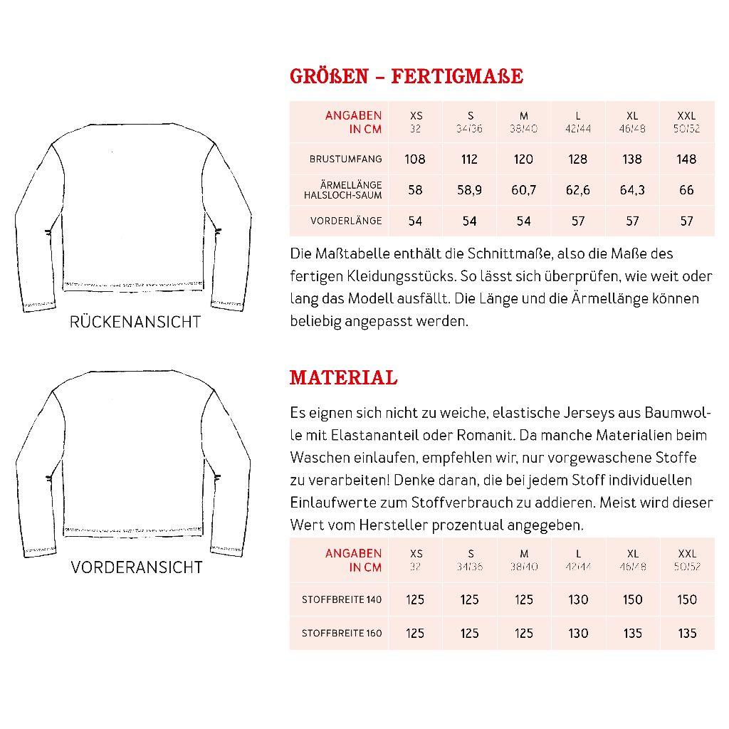 Papierschnittmuster U-Boot Shirt Frau Lara XS-XXL